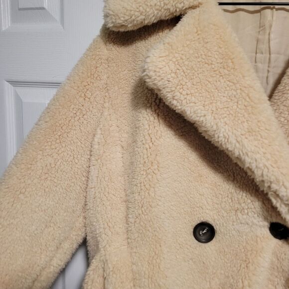 Free People Notched Teddy Peacoat in Ivory Shearling Faux Fur Womens Size Medium - Picture 5 of 9